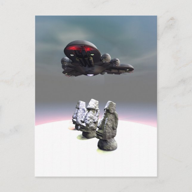 Osterinselköpfe und UFO Postkarte (Vorderseite)