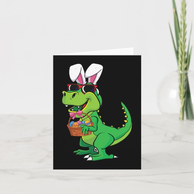 Osterjunge T-rex Spaß Bunny Dinosaurier Eier Baske Karte (Vorderseite)