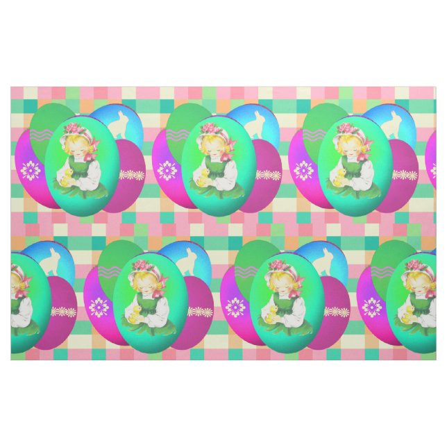 Osterjunge Vintag mit Ostereiern auf Kariert 9" Stoff (Fat Quarter (45,7 x 55,9 cm))