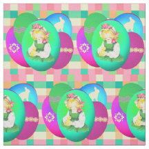 Osterjunge Vintag mit Ostereiern auf Karierten