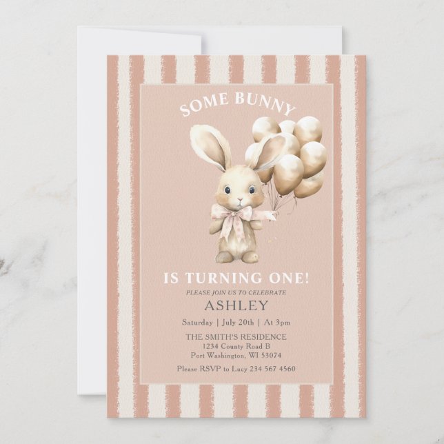 Osterkaninchen etwas sonniger erster Geburtstag Einladung (Vorderseite)