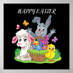 Osterkaninchen, Lamm- und Küchenkulpturen. Poster