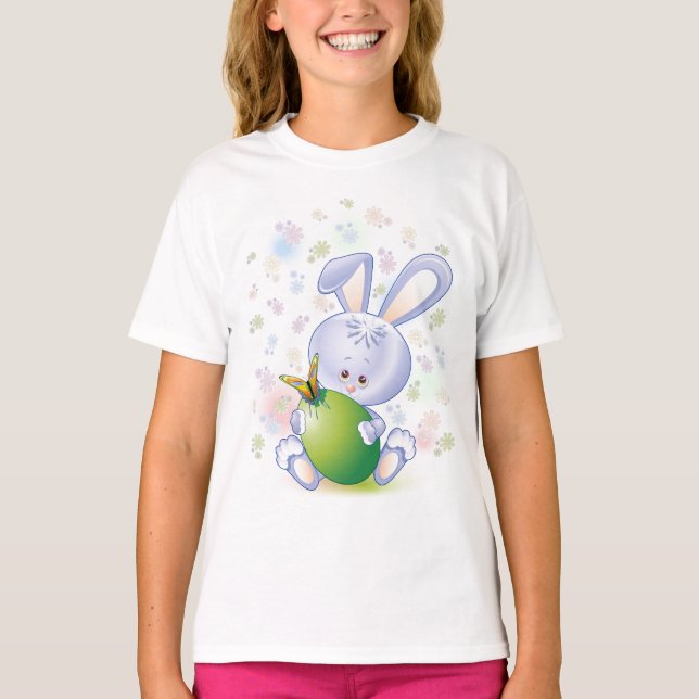 Osterkaninchen mit Ei und Blume T-Shirt (Vorderseite)