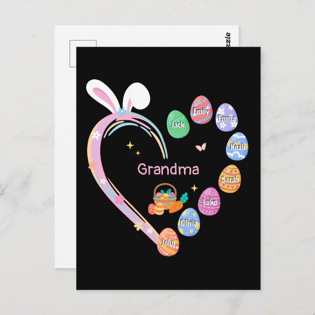 Osterkaninchen Ostereier Großmutter Name Postkarte (Vorne/Hinten)