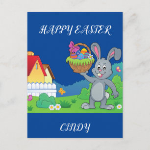 Osterkaninchen, personalisierte Postkarte im Korb.
