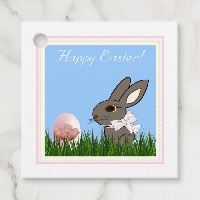 Osterkaninchen Pink Tulip Ei Platz Geschenkkarte Geschenkanhänger (Vorderseite)