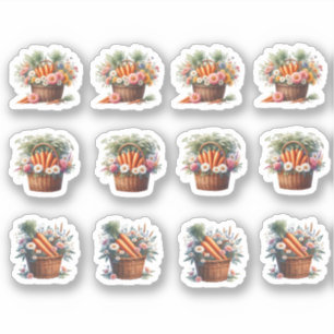 Osterkarotten und Blume in einem Korb Aufkleber