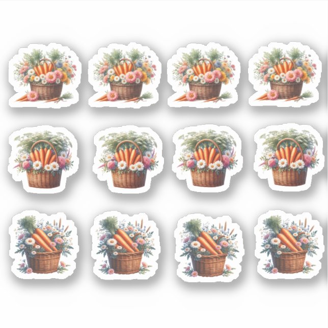 Osterkarotten und Blume in einem Korb Aufkleber (Vorderseite)