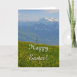 Osterkarte - Bergkreuz und Wiese Feiertagskarte
