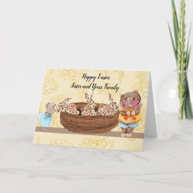 Osterkarte Bunnies & Bären für Schwester & Familie Karte (Vorderseite)