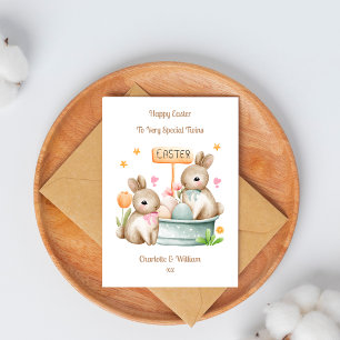 Osterkarte für Zwillings-Enkelkinder mit Osterhase Karte