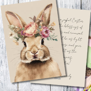 Osterkarte im Vintage-Stil mit Blumen und Osterhas Feiertagskarte