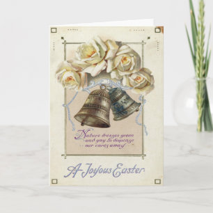 Osterkarte mit Blumen und Glocken im Vintage-Stil Feiertagskarte
