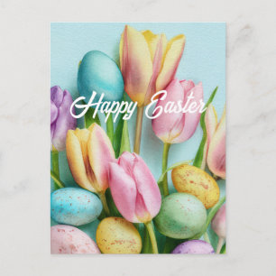 Osterkarte mit Blumen und Ostereiern Postkarte