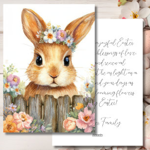 Osterkarte mit Blumen und Osterhase Feiertagskarte