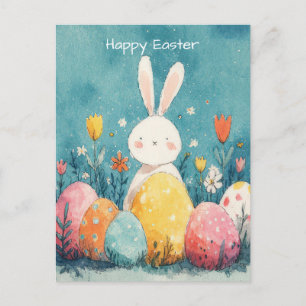Osterkarte mit Blumen und Osterhase Postkarte