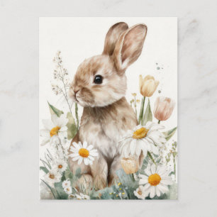 Osterkarte mit Blumen und Osterhase Postkarte