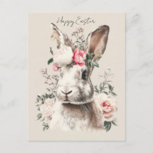 Osterkarte mit Blumen und Osterhase Postkarte