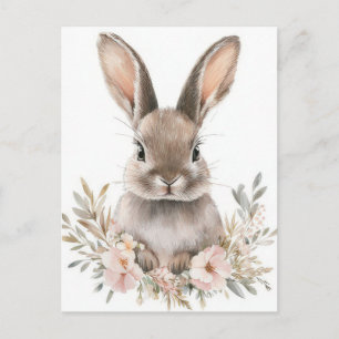 Osterkarte mit Blumen und Osterhase Postkarte