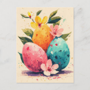 Osterkarte mit Blumen und Osterhase Postkarte