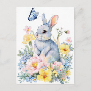 Osterkarte mit Blumen und Osterhase Postkarte