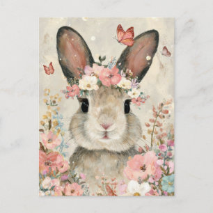 Osterkarte mit Blumen und Osterhase Postkarte