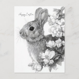 Osterkarte mit Blumen und Osterhase Postkarte