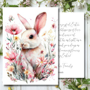 Osterkarte mit Blumen und Osterhasen Feiertagskarte