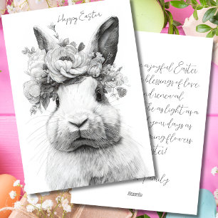 Osterkarte mit Blumen und Osterhasen Feiertagskarte