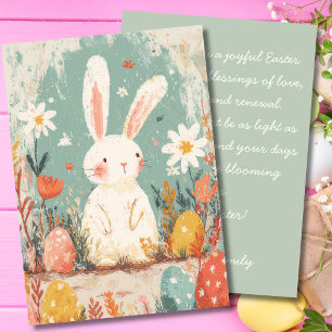 Osterkarte mit Blumen und Osterhasen Feiertagskarte