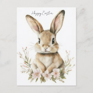 Osterkarte mit Blumen und Osterhasen Postkarte