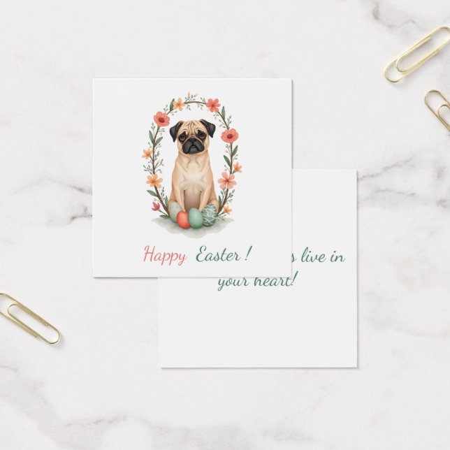 Osterkarte mit einem Foto eines Mops (Büro)