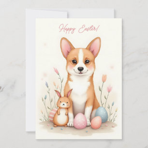 Osterkarte mit einem Korgi Hund in Pastellfarben Feiertagskarte