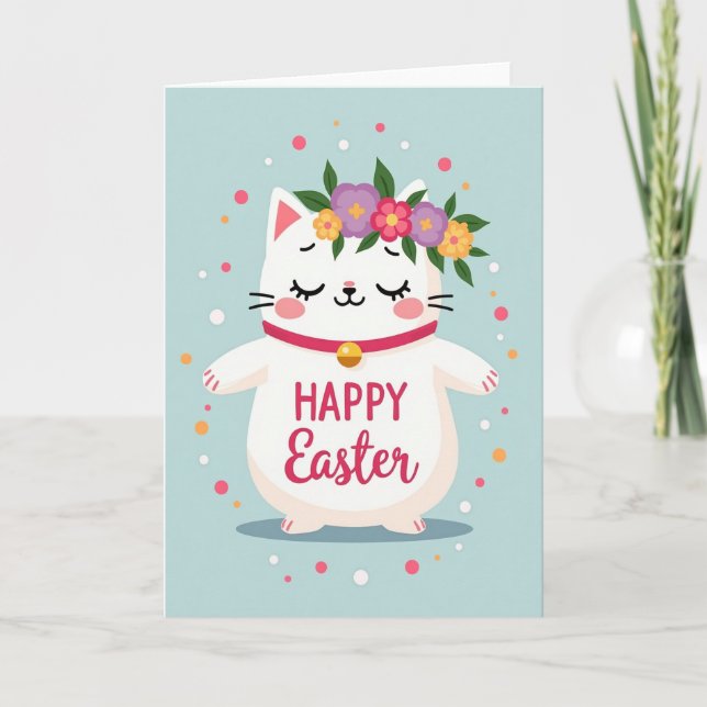 Osterkarte mit gepunkteter Katze Karte (Vorderseite)