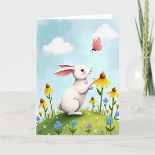 Osterkarte mit Hase und Schmetterling im Frühling Karte