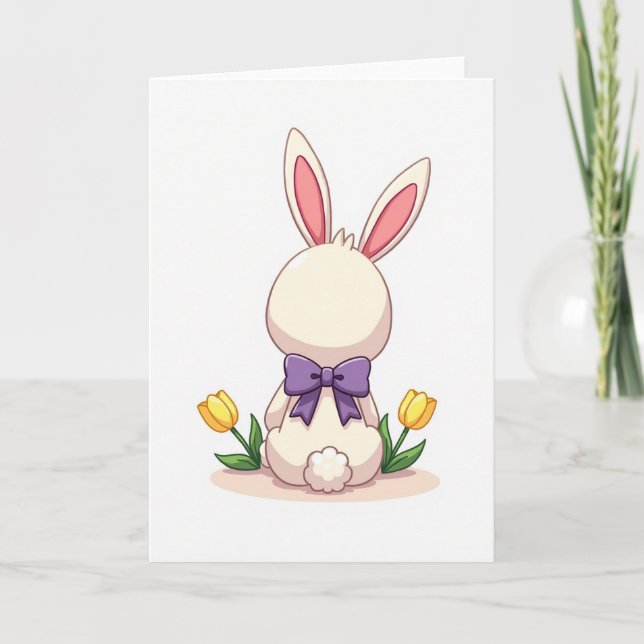Osterkarte mit Hasen-Schleife Frühling Karte (Vorderseite)