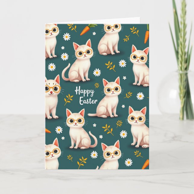 Osterkarte mit Katzen mit Brille Karte (Vorderseite)