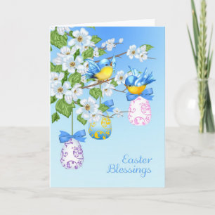 Osterkarte mit kleinen Vögeln, Eiern und Blossom Feiertagskarte