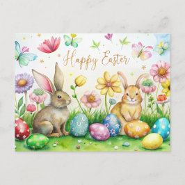 Osterkarte mit niedlichen Bräuchen, Blume und Eier Feiertagspostkarte