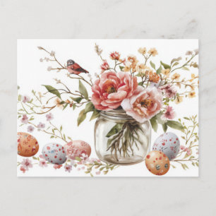 Osterkarte mit Ostereiern und Blumen Postkarte