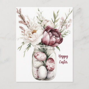 Osterkarte mit Ostereiern und Blumen Postkarte