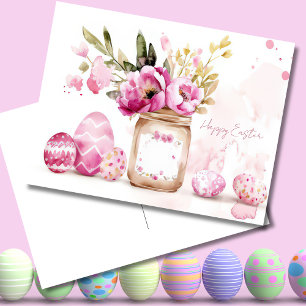 Osterkarte mit Ostereiern und Blumen Postkarte