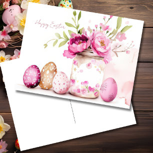 Osterkarte mit Ostereiern und Blumen Postkarte