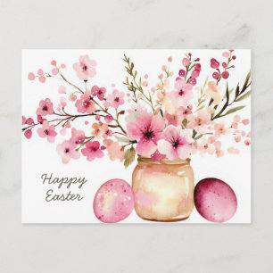Osterkarte mit Ostereiern und Blumen Postkarte