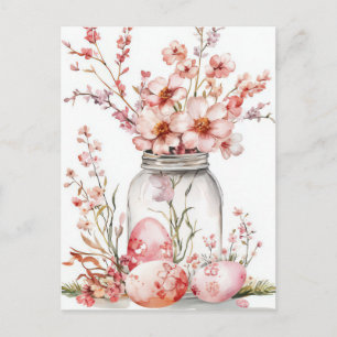 Osterkarte mit Ostereiern und Blumen Postkarte
