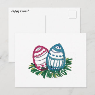 Osterkarte mit rosa und blauen Ostereiern Postkarte