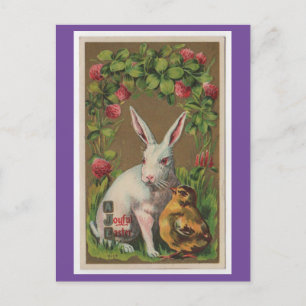 Osterkarte mit Vintage-Hasen und Küken Postkarte