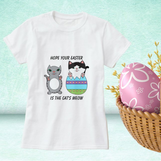 Osterkatze Meow Niedlich T-Shirt (A cute Easter shirt with cats)