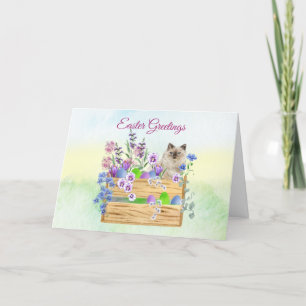 Osterkatze mit Blauer Blüte und Eiern Osterkarte Dankeskarte