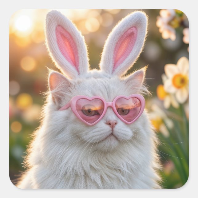 Osterkatze mit Hasenohren Quadratischer Aufkleber (Vorderseite)